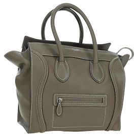 Céline CELINE Luggage Mini Shopper Hand Bag Leather Gray Silver