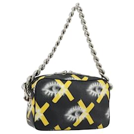 PRADA Schultertasche mit Kette aus Leder Schwarz Gelb