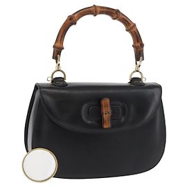 GUCCI Bamboo Hand Bag Leather Black Gold 000 1227 0633