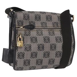 LOEWE Anagram Shoulder Bag PVC Gray Gold