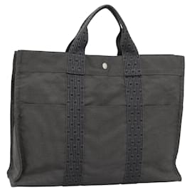 HERMES Her Line MM Hand Bag Canvas Gray Silver - Hermès