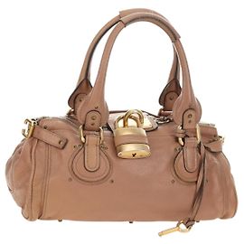Chloé Chloe Paddington Hand Bag Leather Beige Gold Silver