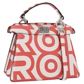 FENDI Mini Peek A Boo Hand Bag Leather 2way White Silver - Fendi