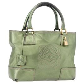 LOEWE Anagram Hand Bag Leather Green Gold