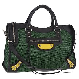 BALENCIAGA The City Hand Bag Canvas 2way Green Silver 115748