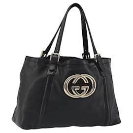 GUCCI Newbrit Tote Bag Leather Black Gold 162094