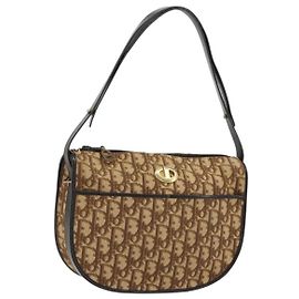 Christian Dior Trotter Canvas Shoulder Bag Beige Gold