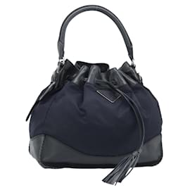PRADA Shoulder Bag Nylon Leather Black Silver