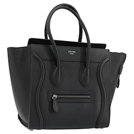 Céline CELINE Luggage Micro Shopper Hand Bag Leather Black Silver
