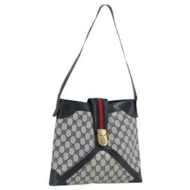 GUCCI GG Supreme Sherry Line Shoulder Bag PVC Navy Gold