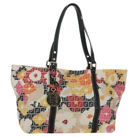 FENDI Zucchino Canvas Tote Bag Multicolor Gold