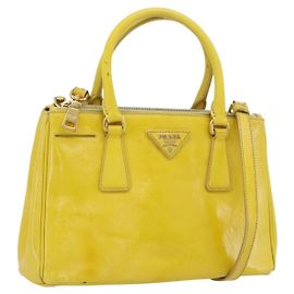 PRADA Galleria Hand Bag Patent Leather 2way Yellow Gold