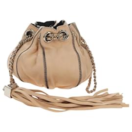 CHANEL Kettenhandtasche aus Lammleder Beige Silber CC