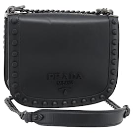 PRADA Chain Shoulder Bag Leather Black