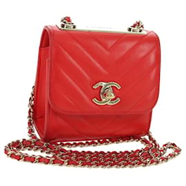 CHANEL V Stitch Shoulder Bag Lamb Skin Gold Red CC