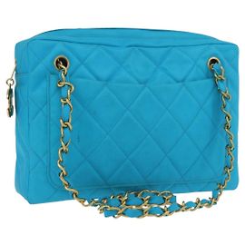 CHANEL Matelasse Chain Shoulder Bag Nylon Blue Gold CC
