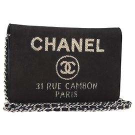 CHANEL Chain Shoulder Bag Canvas Black Silver CC