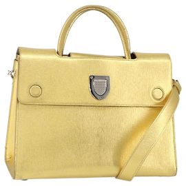 Christian Dior Hand Bag Leather 2way Gold Silver