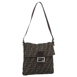 FENDI Zucca Canvas Shoulder Bag Black Brown