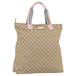 GUCCI GG Canvas Sherry Line Tote Bag Beige Gold 131233