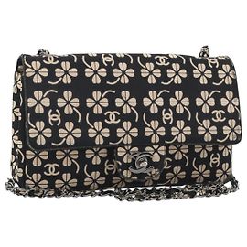 CHANEL Chain Shoulder Bag Canvas Black Silver CC