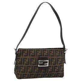 FENDI Zucca Canvas Mamma Baguette Shoulder Bag Black Brown