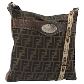 FENDI Zucca Canvas Shoulder Bag Black Brown