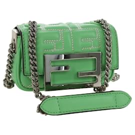 FENDI Nano Baguette Chain Shoulder Pouch Leather 2way green