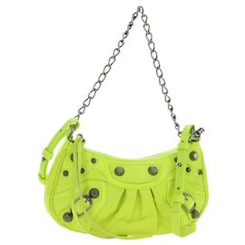 BALENCIAGA Chain Le Cagole Mini Bag Leather 2way Green Silver
