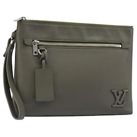 LOUIS VUITTON Takeoff Pouch Clutch Bag Leather Gray M81735 LV