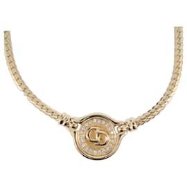 Christian Dior Rhinestone Necklace metal Gold