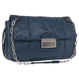 PRADA Chain Shoulder Bag Leather Blue Silver