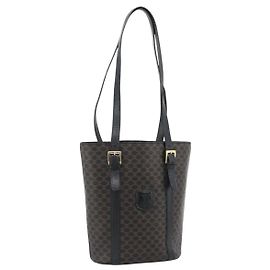 Céline CELINE Macadam Canvas Tote Bag PVC Leder Schwarz Gold