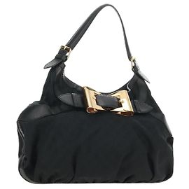 GUCCI GG Canvas Shoulder Bag Black Gold 189884