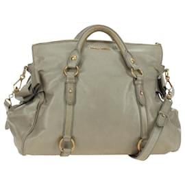 Miu Miu Side Ribbon Hand Bag Leather 2way Gray Gold