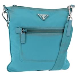 PRADA Shoulder Bag Nylon Light Blue Silver
