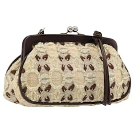 PRADA Coin Purse Shoulder Pouch Canvas Beige Silver