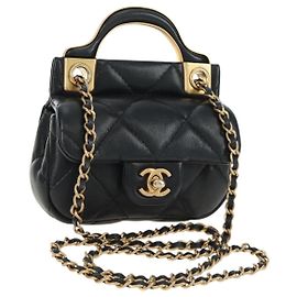 CHANEL Matelasse Chain Shoulder Pouch Lamb Skin 2way Black CC
