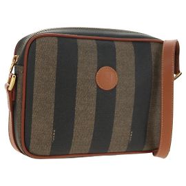 FENDI Pecan Canvas Shoulder Bag PVC Brown Black