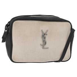 SAINT LAURENT Shoulder Bag Coated Canvas Silver Beige