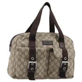 GUCCI GG Supreme Hand Bag PVC Beige Silver 140959