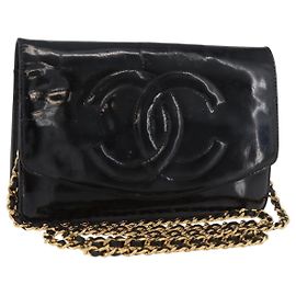 CHANEL COCO Mark Chain Shoulder Bag Patent leather Black Gold CC