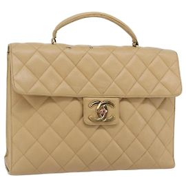 CHANEL Matelasse Business Bag Caviar Skin Beige Gold CC
