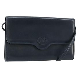 GUCCI Shoulder Bag Leather Navy Gold