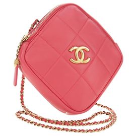 CHANEL Chain Matelasse Shoulder Bag Lamb Skin Pink Gold CC