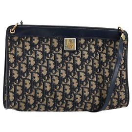 Christian Dior Trotter Canvas Shoulder Bag Navy Gold