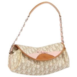Christian Dior Trotter Canvas Romantic Bag PVC Beige Silver