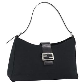 FENDI Mamma Baguette Shoulder Bag Cotton jersey Black Silver