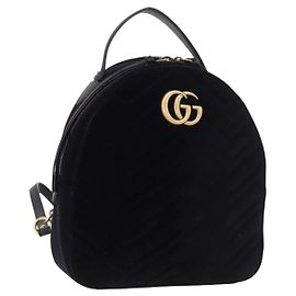 GUCCI GG Marmont Backpack Velor Black Gold 524568