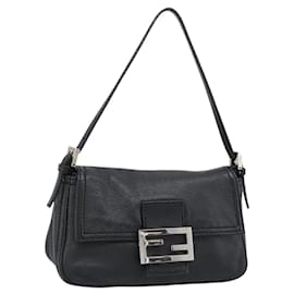 FENDI Bolso de Hombro Mamma Baguette Cuero Negro Plata